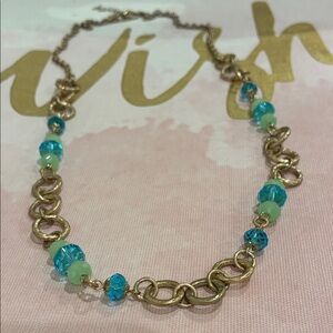 Gold Chain Necklace with Aqua and Mint Glass Beveled Beads